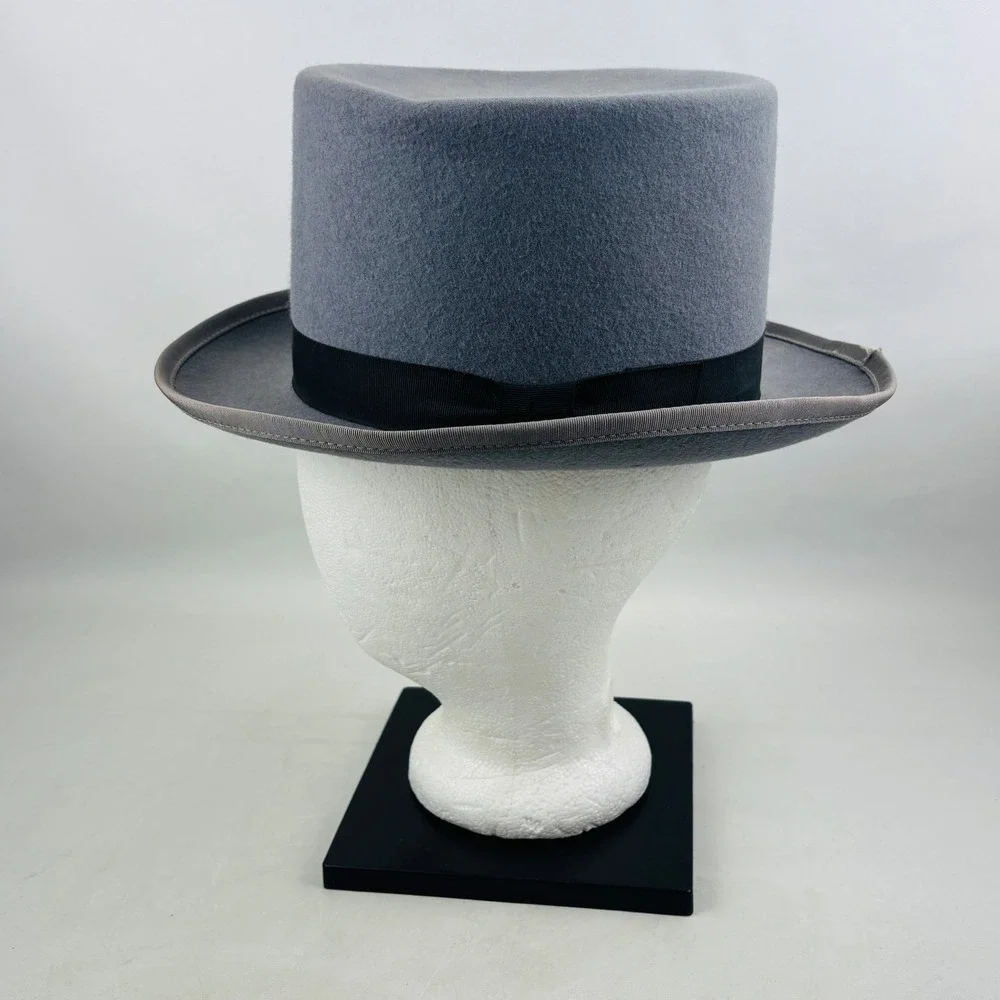 Vintage Planar Merino Wool Top Hat Mens M Light Gray Felt Black Band